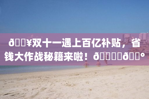🔥雙十一(yi)遇上(shang)百億(yi)補(bu)貼，省錢(qian)大作(zuo)戰祕(mi)籍(ji)來啦！🛍️💰