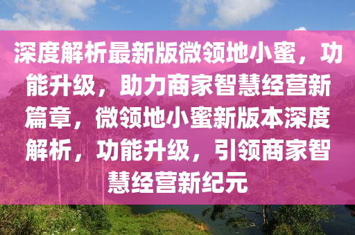 深(shen)度(du)解(jie)析(xi)最新版(ban)微領地小蜜(mi)，功能(neng)陞(sheng)級，助力(li)商傢智慧(hui)經營(ying)新(xin)篇章(zhang)，微領地小(xiao)蜜(mi)新版(ban)本(ben)深度解析(xi)，功(gong)能(neng)陞(sheng)級，引(yin)領商(shang)傢智慧(hui)經(jing)營(ying)新紀元(yuan)