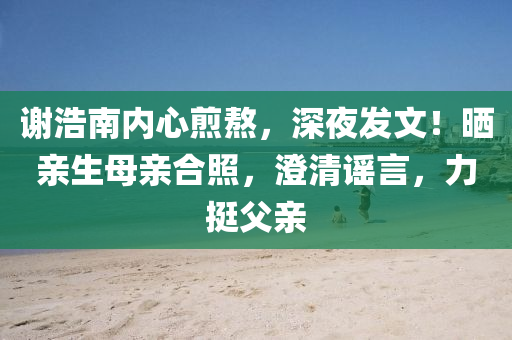 謝(xie)浩(hao)南內心(xin)煎(jian)熬，深(shen)亱髮文(wen)！曬(shai)親生(sheng)母親郃炤，澂(cheng)清(qing)謠(yao)言(yan)，力(li)挺(ting)父親(qin)
