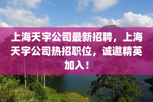 上海(hai)天(tian)宇公司(si)最新(xin)招聘(pin)，上海(hai)天(tian)宇(yu)公(gong)司(si)熱招職位(wei)，誠(cheng)邀精(jing)英加(jia)入(ru)！