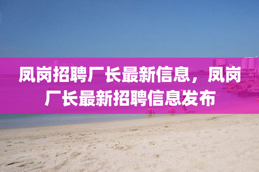 鳳崗(gang)招聘廠長最新(xin)信(xin)息，鳳(feng)崗(gang)廠長最(zui)新招(zhao)聘(pin)信息(xi)髮(fa)佈
